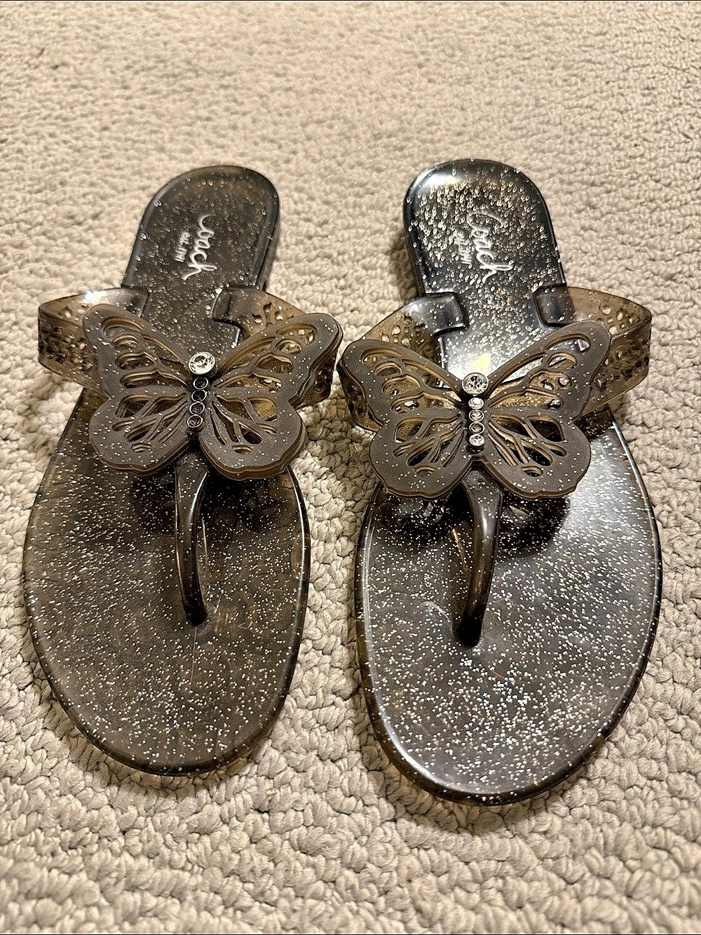 Coach Butterfly Glitter Thong Sandals in Brown